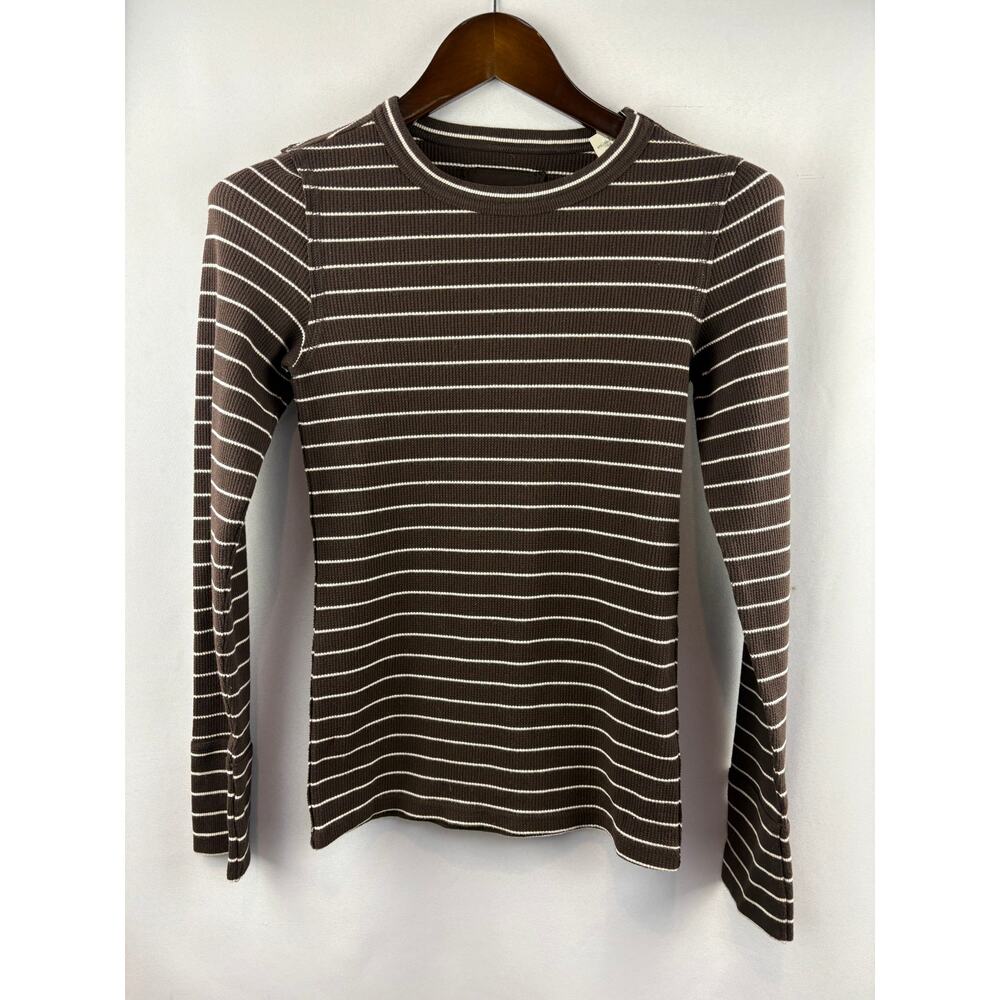 Women’s Aerie Medium Chocolate Brown w/ White Stripes Long Sleeve